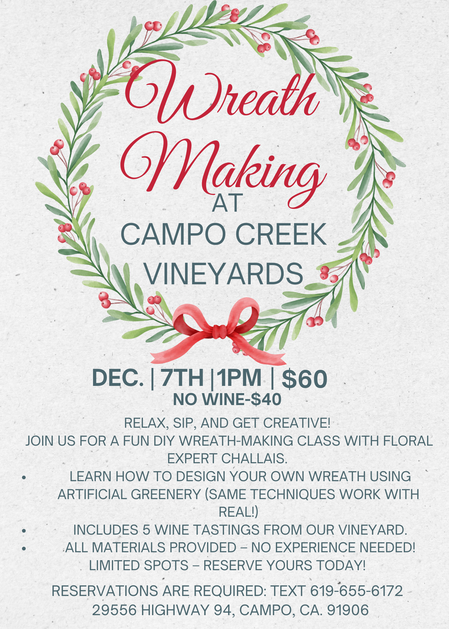 Wreath Making at Campo Creek Vineyards